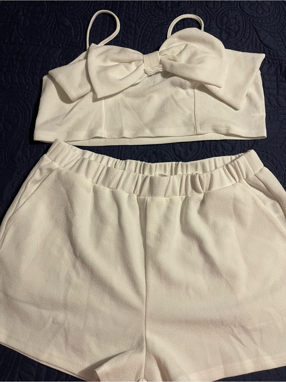 SHEIN White Two-Piece Set with Bow Detail